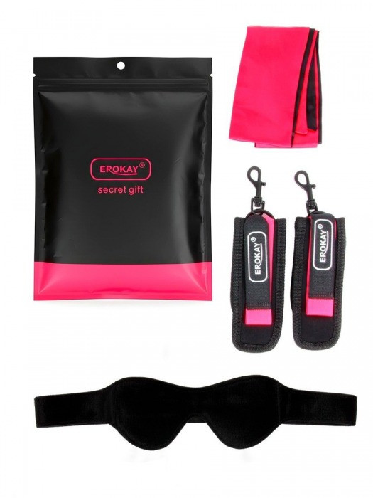Черно-розовый эротический набор: маска, наручники и повязка - Erokay - купить с доставкой в Уфе