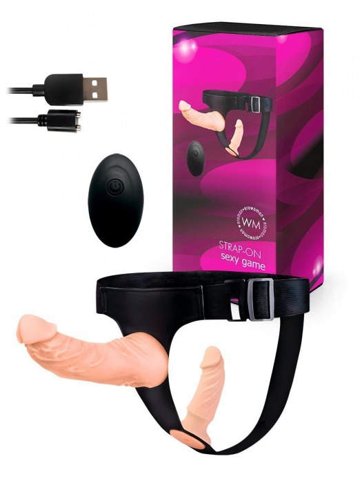 Женский страпон с 2 насадками, вибрацией и пультом ДУ - Erowoman-Eroman - купить с доставкой в Уфе