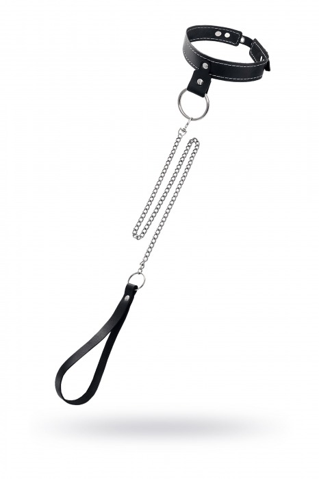 Черный узкий однослойный ошейник с серебристым поводком-цепочкой - Pecado - купить с доставкой в Уфе