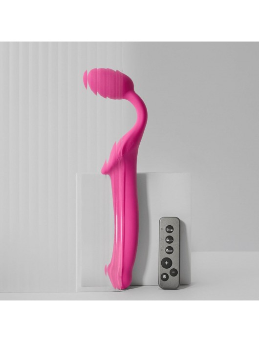 Ярко-розовый безремневой страпон Strap-on-me Vibrating Bendable Strap-On size M - Strap-on-me - купить с доставкой в Уфе