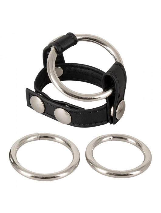 Подхват для мошонки с 3 съемными эрекционными кольцами Leder-Riemen - Orion - в Уфе купить с доставкой