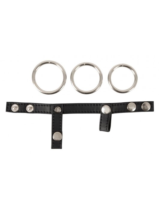 Подхват для мошонки с 3 съемными эрекционными кольцами Leder-Riemen - Orion - в Уфе купить с доставкой