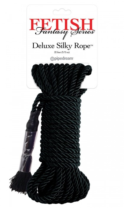 Черная веревка для фиксации Deluxe Silky Rope - 9,75 м. - Pipedream - купить с доставкой в Уфе