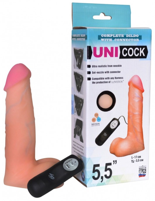 Фаллическая насадка Харнесс UNICOCK 5,5  с вибрацией - 17 см. - LOVETOY (А-Полимер) - купить с доставкой в Уфе
