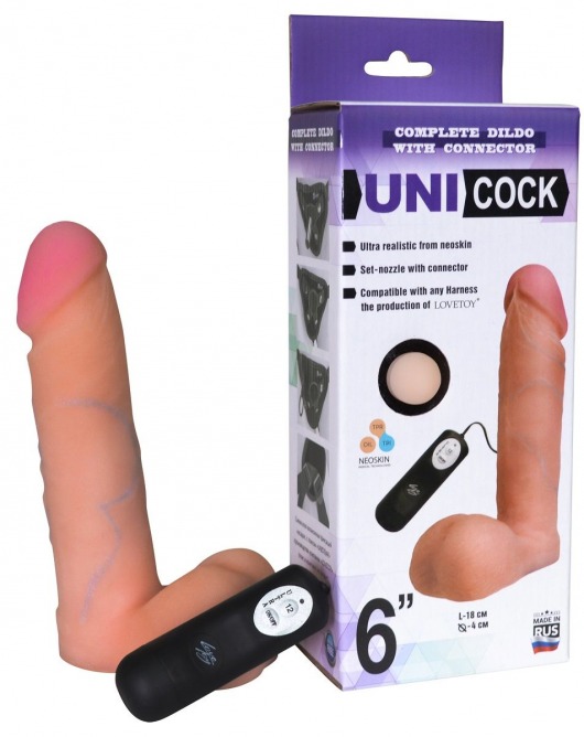 Фаллическая насадка Харнесс UNICOCK 6  с вибрацией - 18 см. - LOVETOY (А-Полимер) - купить с доставкой в Уфе