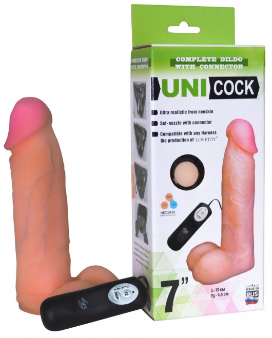 Фаллическая насадка Харнесс UNICOCK 7  с вибрацией - 19 см. - LOVETOY (А-Полимер) - купить с доставкой в Уфе