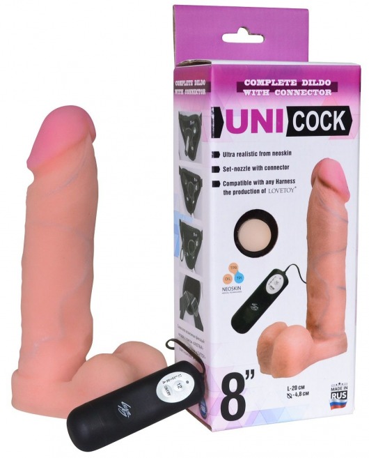 Фаллическая насадка Харнесс UNICOCK 8  с вибрацией - 20 см. - LOVETOY (А-Полимер) - купить с доставкой в Уфе