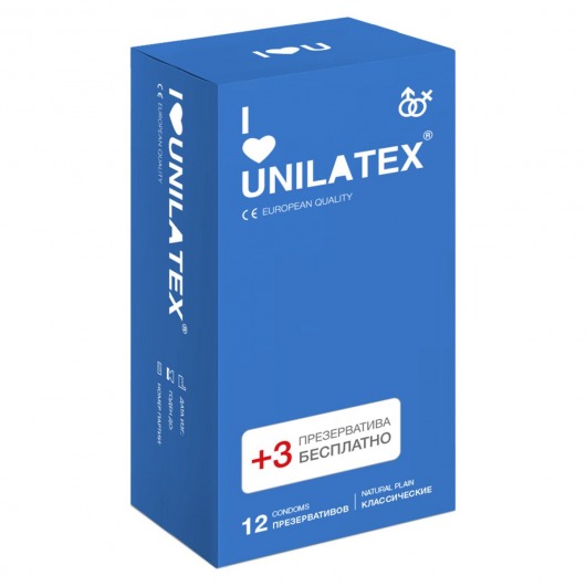 Классические презервативы Unilatex Natural Plain - 12 шт. + 3 шт. в подарок - Unilatex - купить с доставкой в Уфе