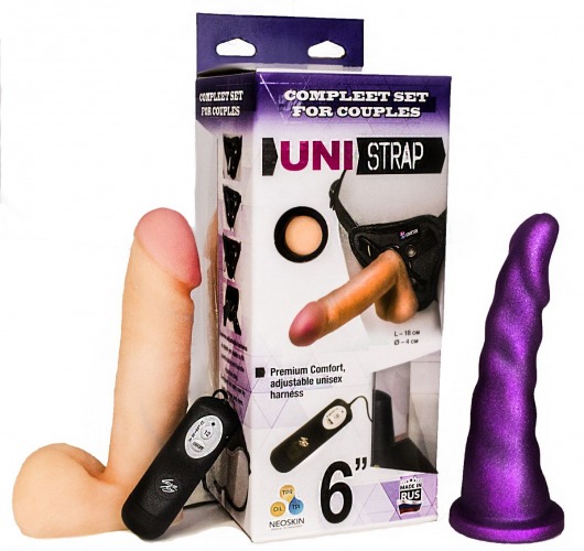 Вибрострапон с двумя насадками UniStrap - 18 и 18 см. - LOVETOY (А-Полимер) - купить с доставкой в Уфе