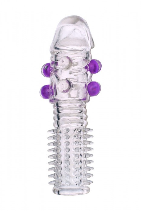 Гелевая прозрачная насадка с шариками и шипами - 14 см. - Toyfa Basic - в Уфе купить с доставкой