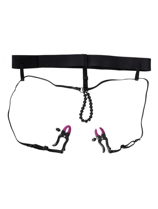 Трусики с зажимами для половых губ и бусинками для массажа промежности - Orion - купить с доставкой в Уфе