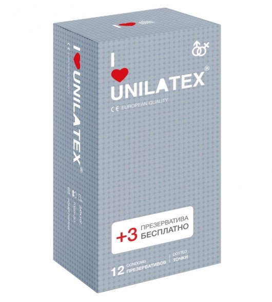 Презервативы с точками Unilatex Dotted - 12 шт. + 3 шт. в подарок - Unilatex - купить с доставкой в Уфе