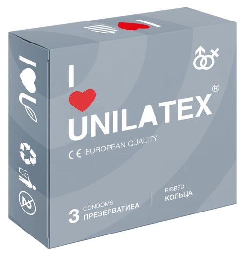 Презервативы с рёбрами Unilatex Ribbed - 3 шт. - Unilatex - купить с доставкой в Уфе