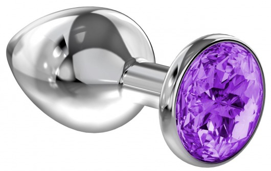 Малая серебристая анальная пробка Diamond Purple Sparkle Small с фиолетовым кристаллом - 7 см. - Lola Games - купить с доставкой в Уфе