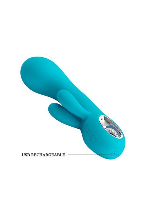 Бирюзовый вибратор Chris с клиторальным отростком - 15,4 см. - Baile