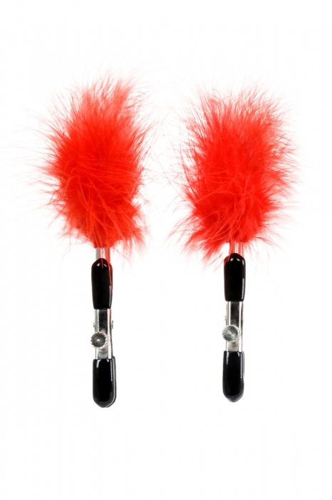 Зажимы для сосков с красным пухом Theatre - ToyFa - купить с доставкой в Уфе
