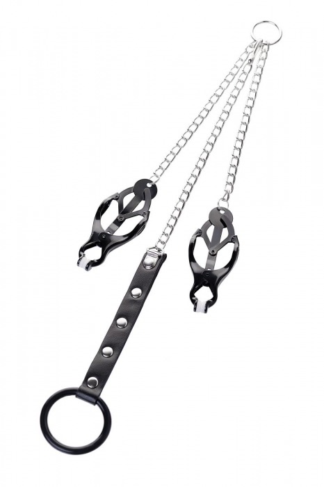 Черно-серебристые зажимы для сосков с кольцом для пениса TOYFA Metal - ToyFa - купить с доставкой в Уфе