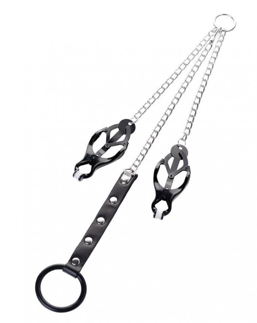 Черно-серебристые зажимы для сосков с кольцом для пениса TOYFA Metal - ToyFa - купить с доставкой в Уфе